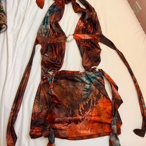 Women’s Halter Tie-Back Top in Rust Multi